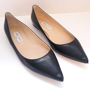Jimmy Choo Romy Black Leather Pointed Flats (11.5)